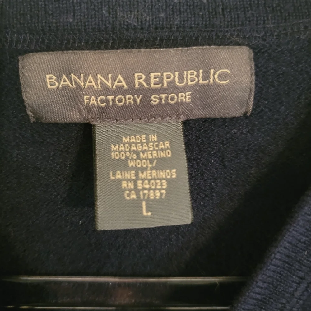 Banana Republic Men's Navy V-Neck Merino Wool Sweater
